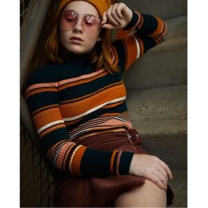 Retro Striped Turtle Neck Sweater